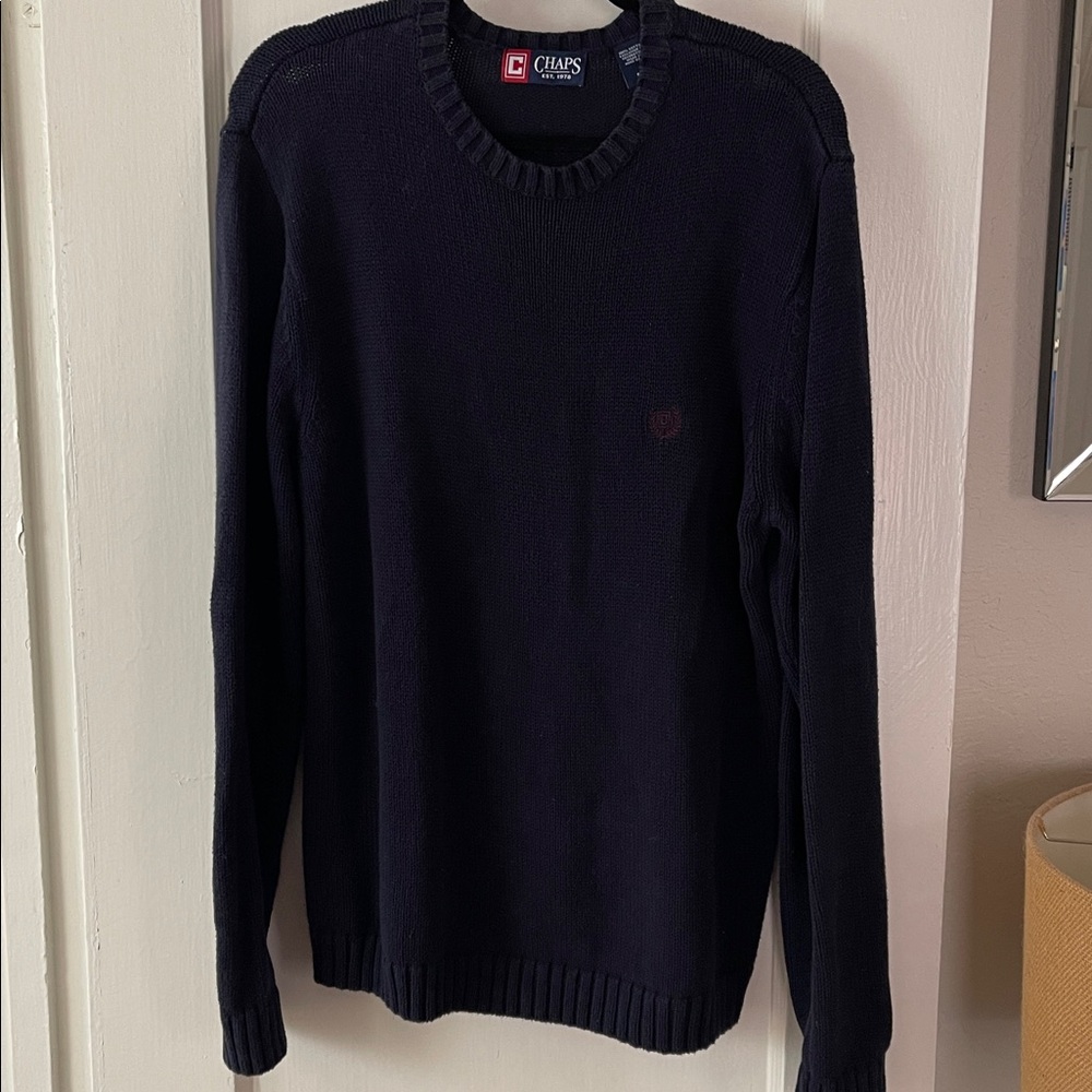 Chaps Navy Blue Knit Pullover 100% cotton crewneck